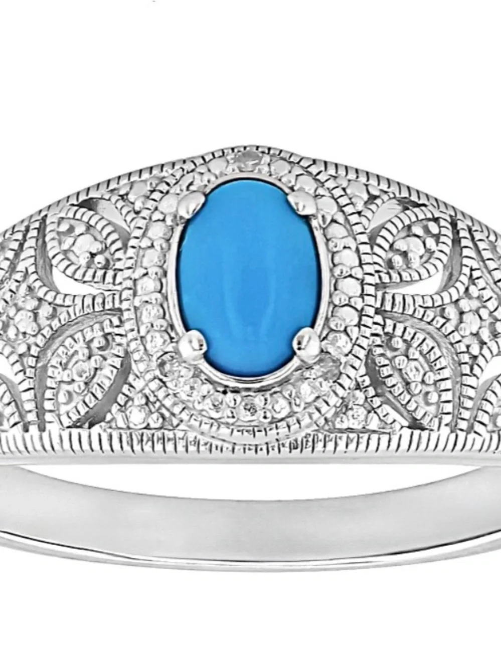 Blue Sleeping Beauty Turquoise Rhodium Over Sterling Silver Halo Ring 0.03ctw